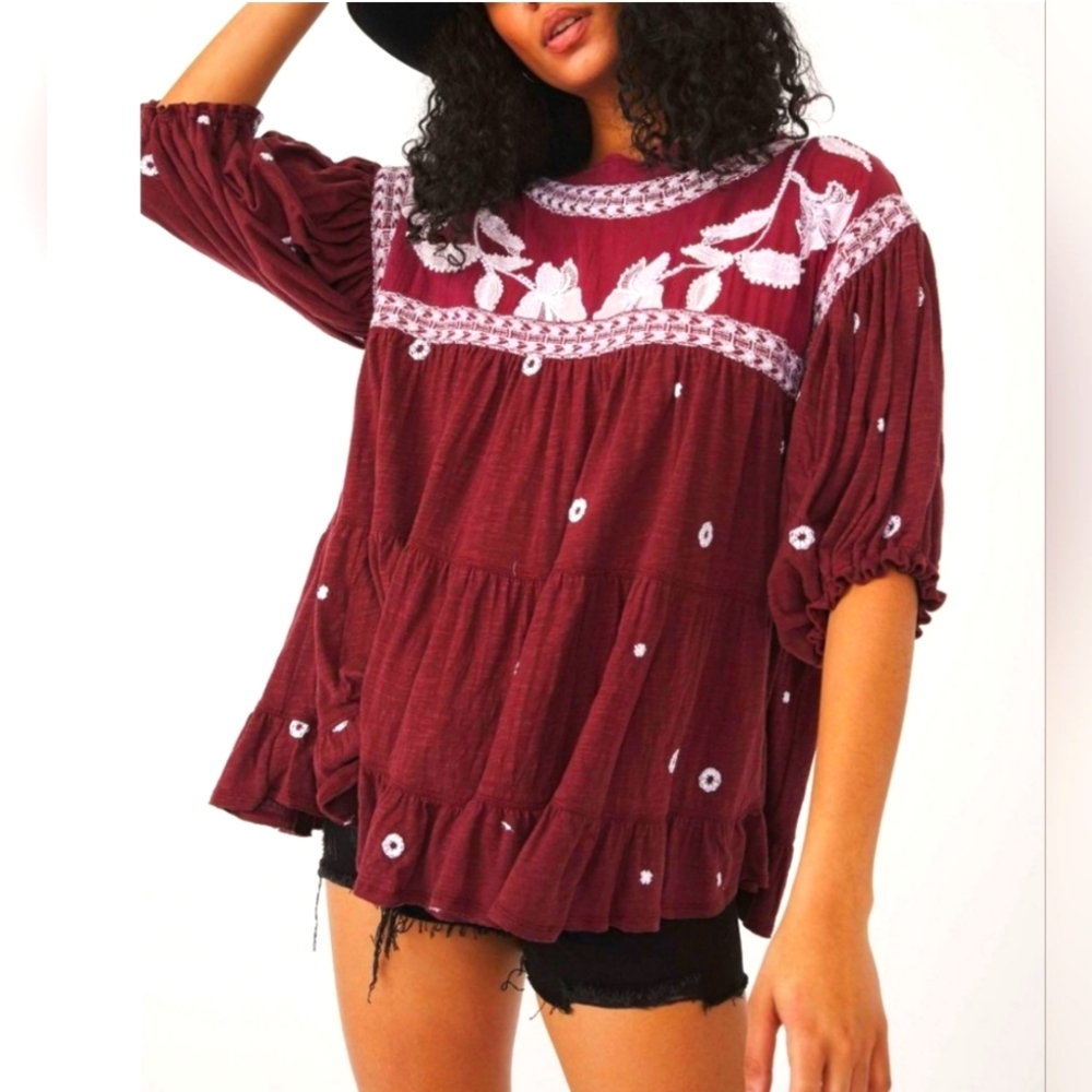 NWT Free People Boho Edie Tee / Sweet Raisin Combo